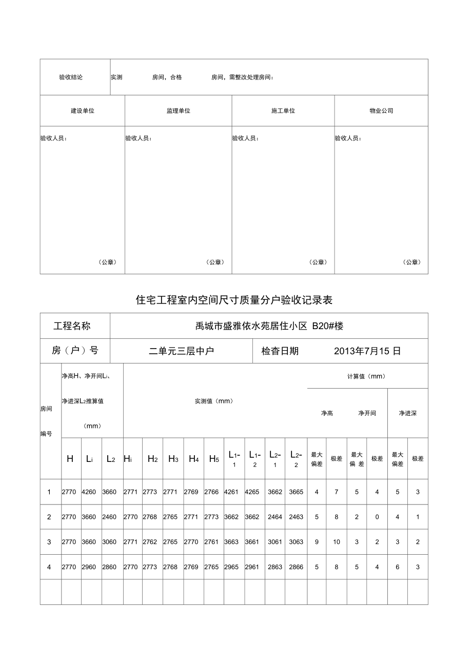 住宅工程室内空间尺寸质量分户验收记录.doc_第2页