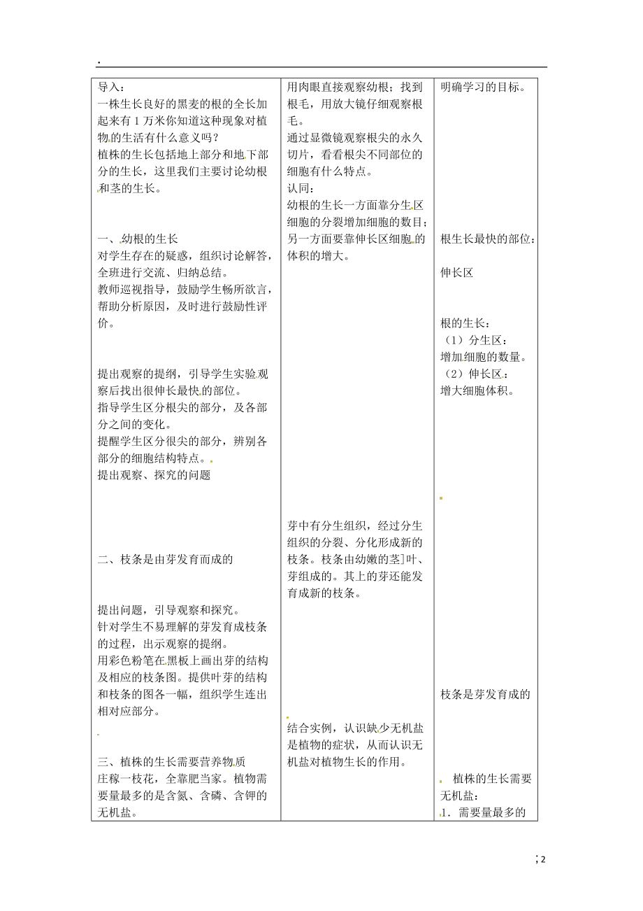 吉林省四平市第十七中学七年级生物上册 植株的生长教案1 新人教版.docx_第2页