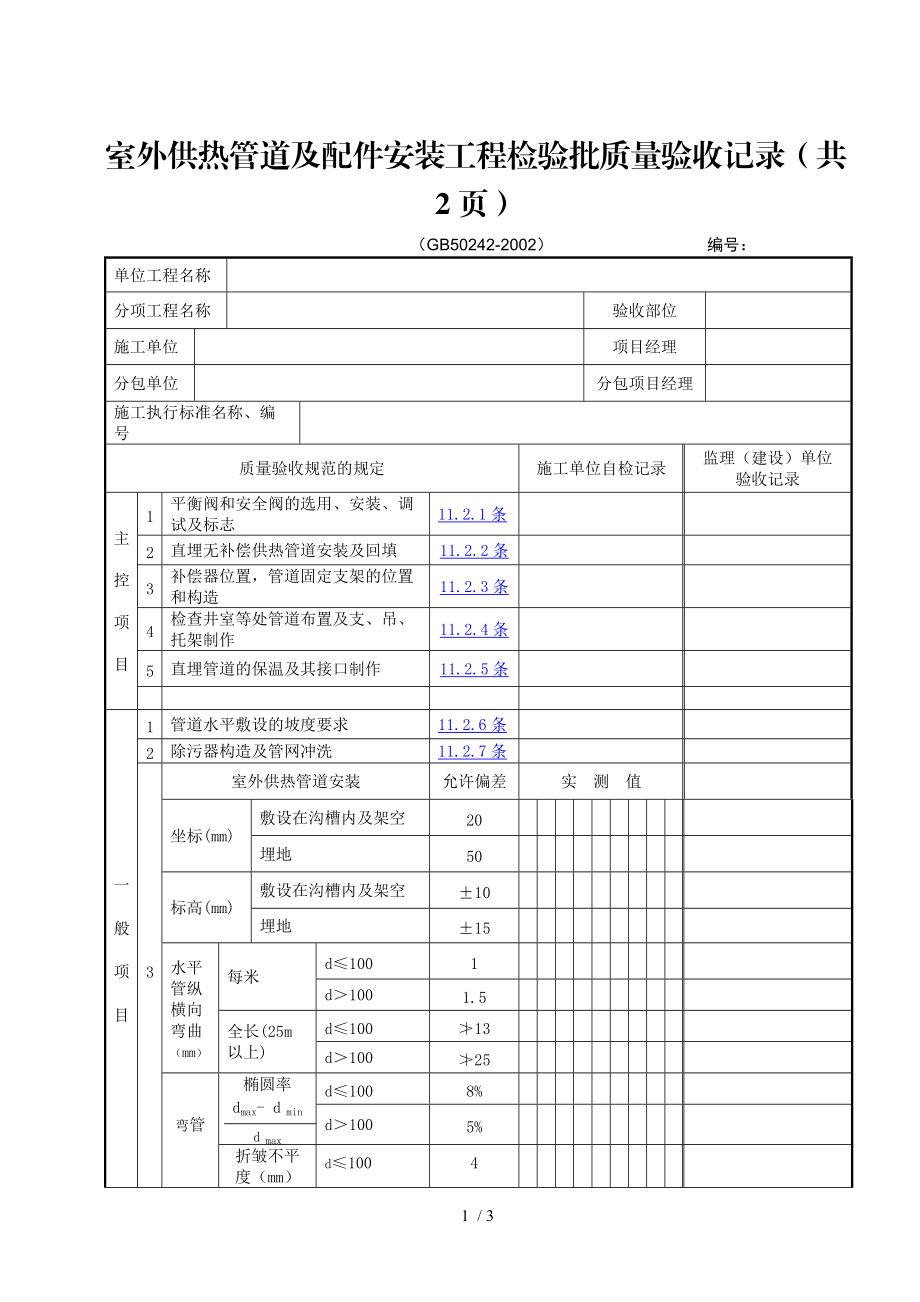 室外供热管道及配件安装工程检验批质量验.doc_第1页