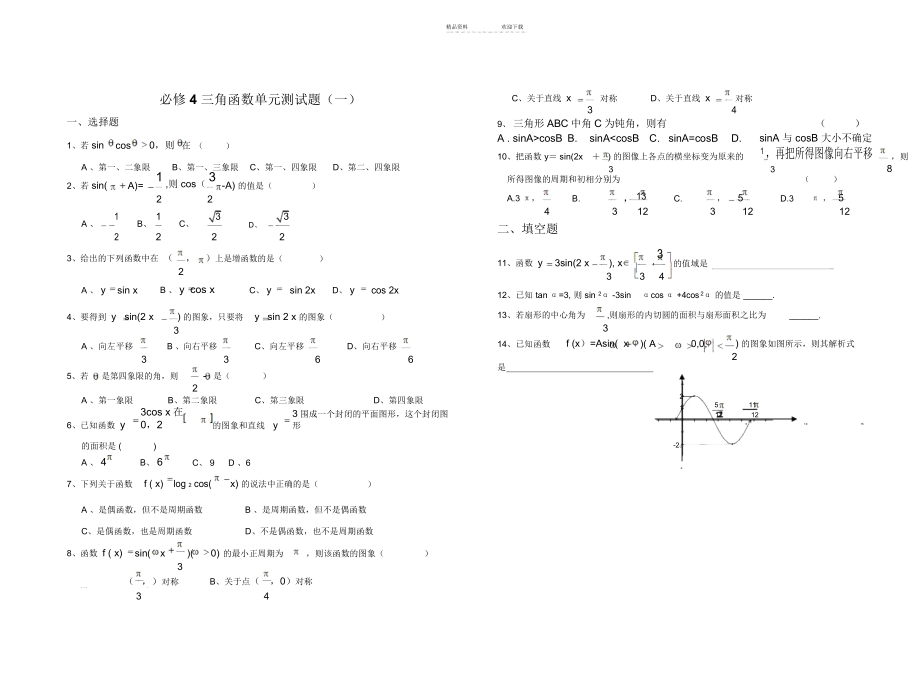 三角函数章节习题附答案_9751.docx_第1页