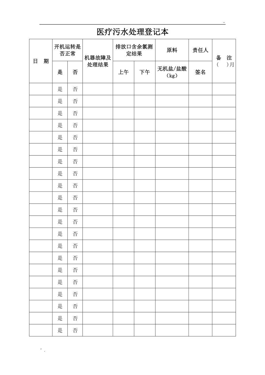 医疗污水处理登记本.docx_第1页