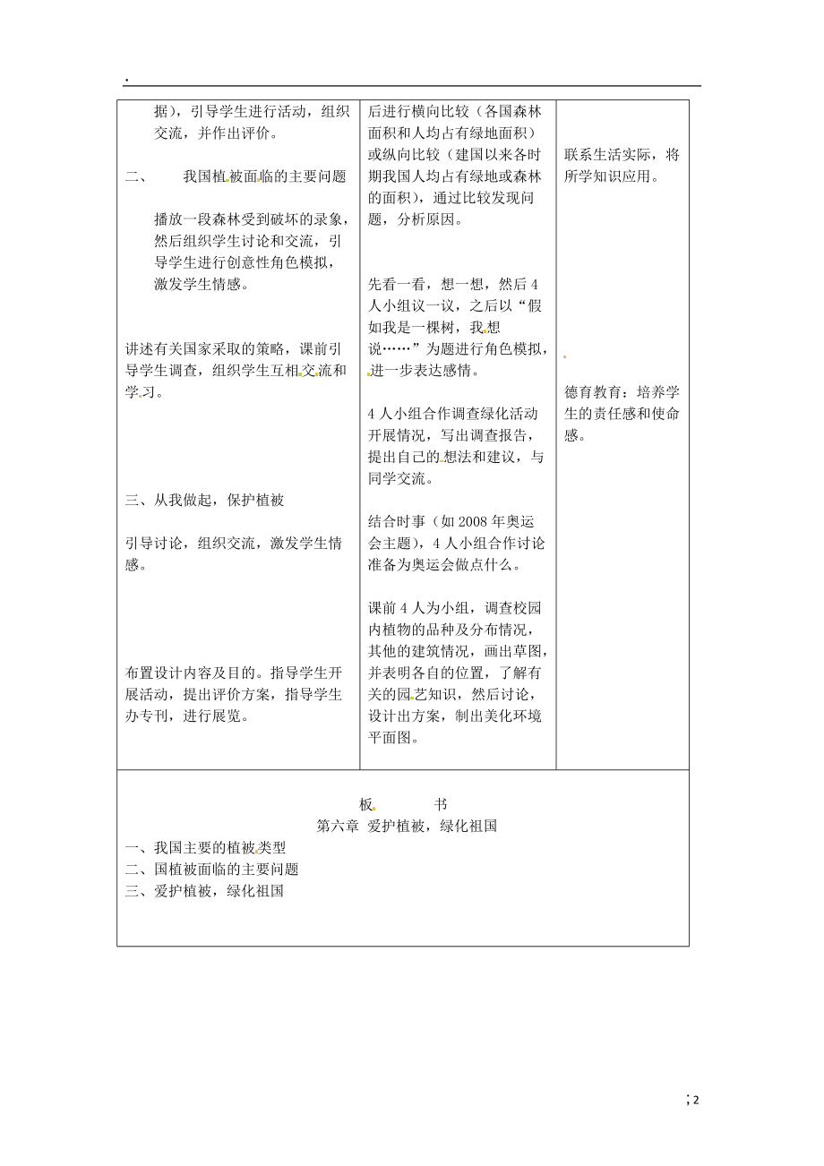 吉林省四平市第十七中学七年级生物上册 爱护植被绿化祖国教案1 新人教版.docx_第2页