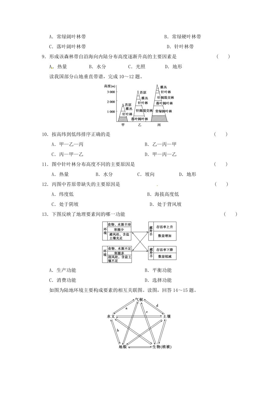 新人教版地理高三单元测试12《自然地理环境的整体性与差异性》.doc_第3页