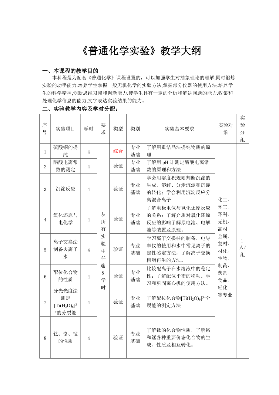 《普通化学实验》教学大纲.doc_第1页