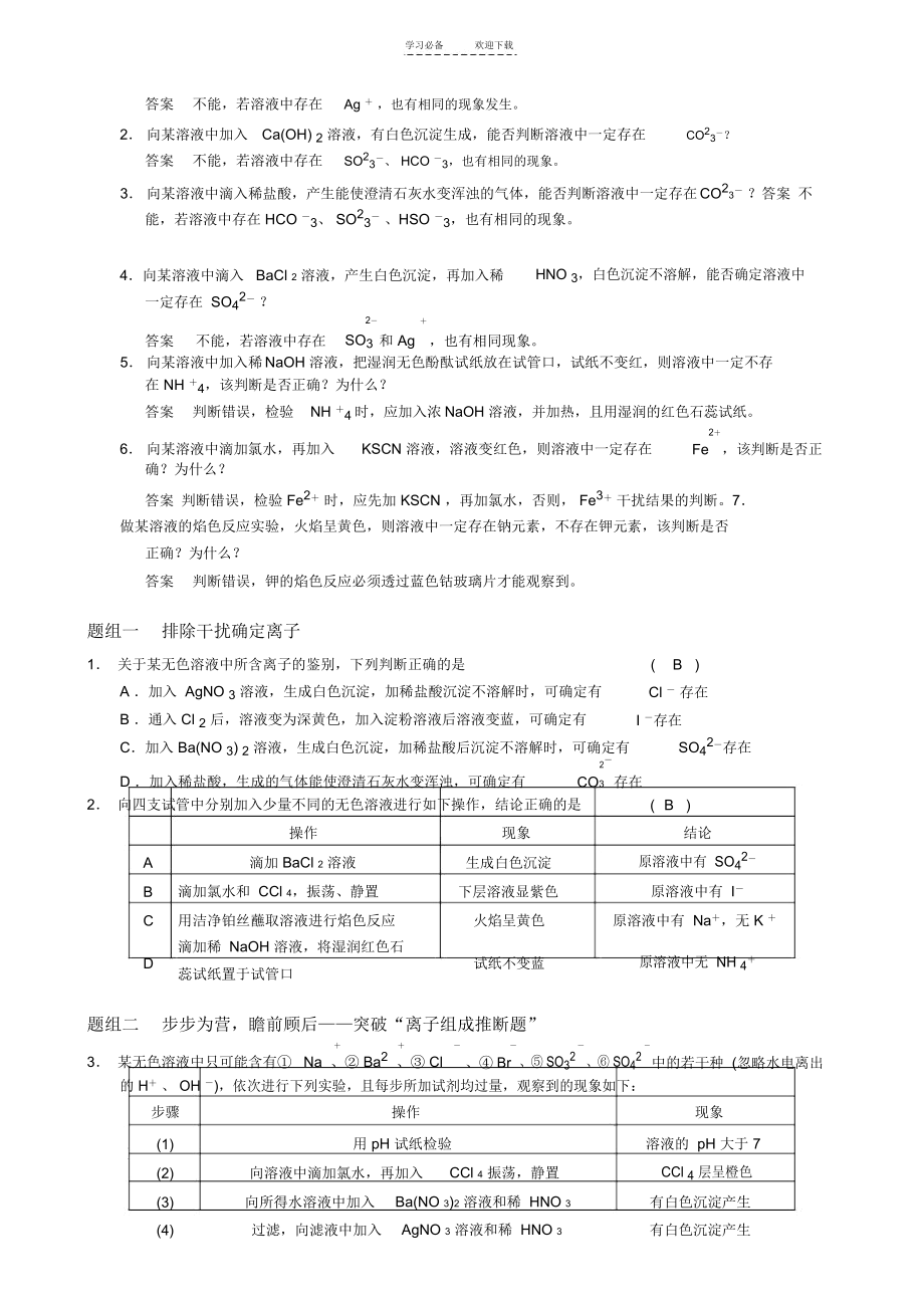 高三专题复习_离子共存离子的检验和推断.docx_第2页