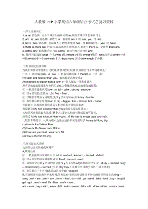 人教版PEP小学英语六年级毕业考试总复习资料.doc