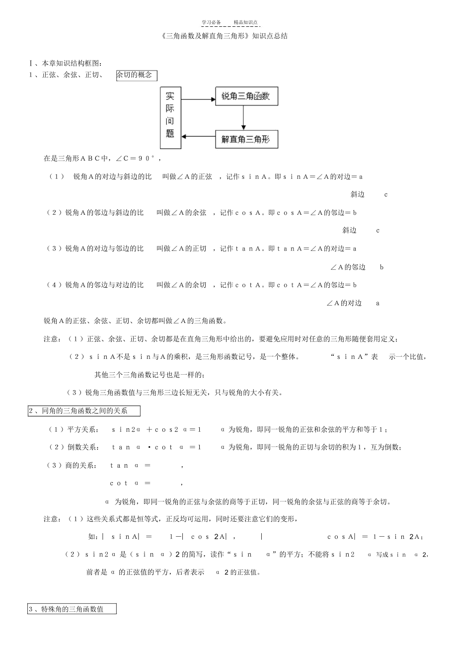 三角函数及解直角三角形知识点总结.docx_第1页