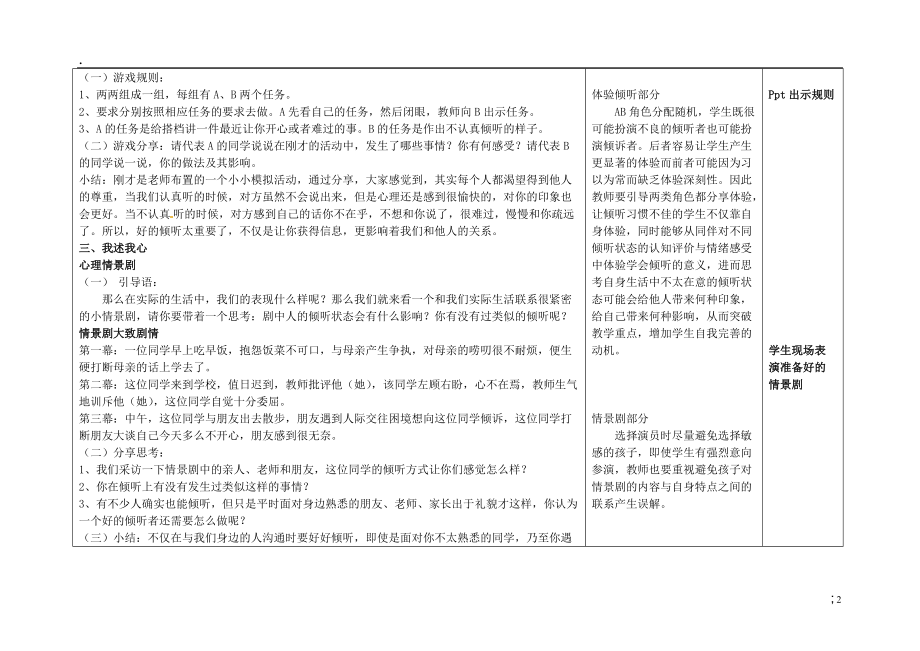 吉林省长春市第一零四中学七年级政治下册《学会倾听》教案 新人教版.docx_第2页