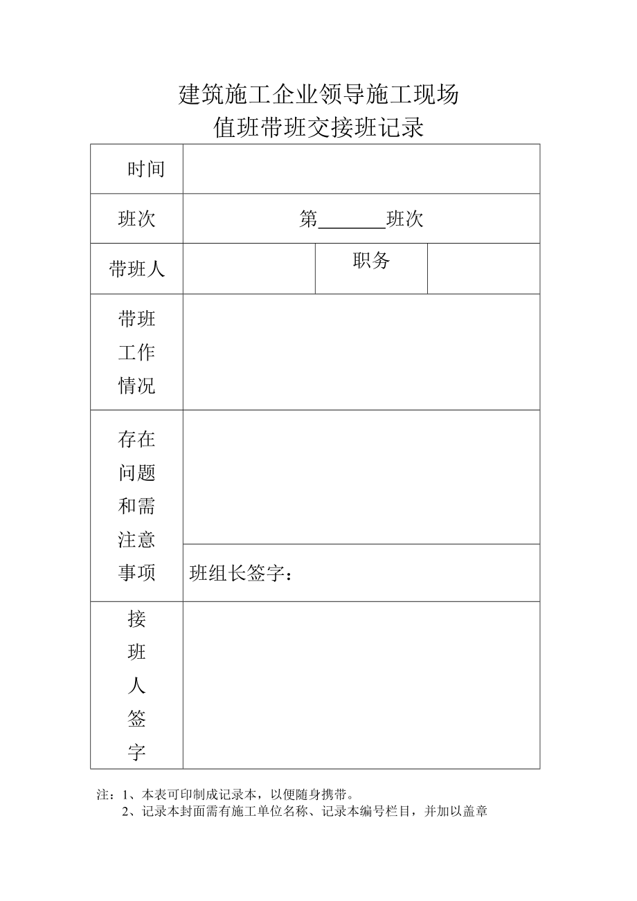 建筑施工企业领导施工现场值班带班交接班记录.doc_第3页