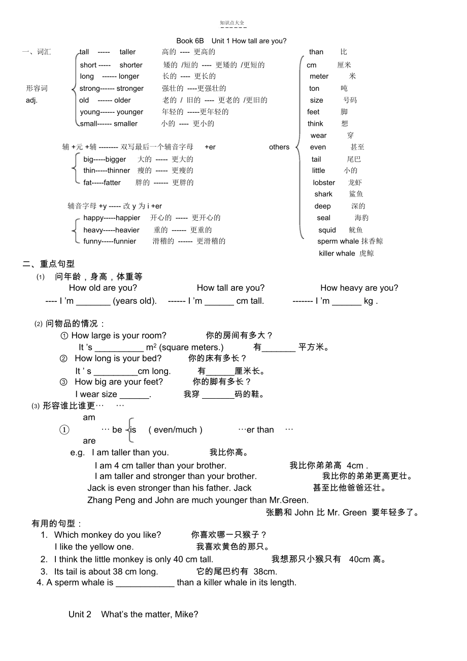 人教版小学六年级英语下册知识点归纳及练习.docx_第1页