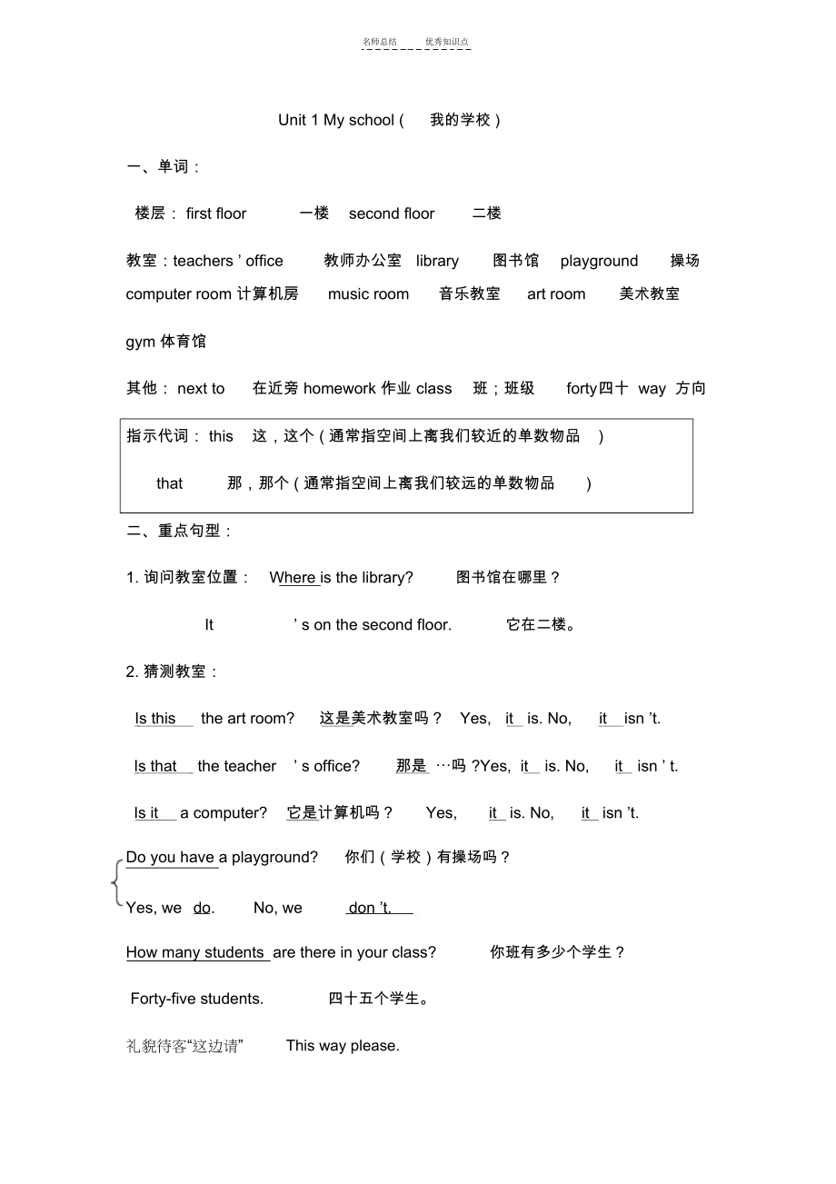 人教版四年级英语下册第一单元复习知识点.docx_第1页