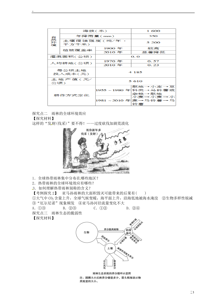 川省岳池县第一中学2014高中地理 2.2森林的开发和保护 以亚马孙热带雨林为例（第1课时）导学案 新人教版必修.docx_第3页