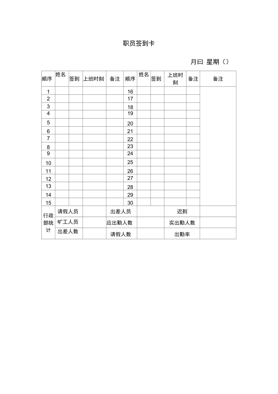 员工出勤签到登记卡.doc_第1页