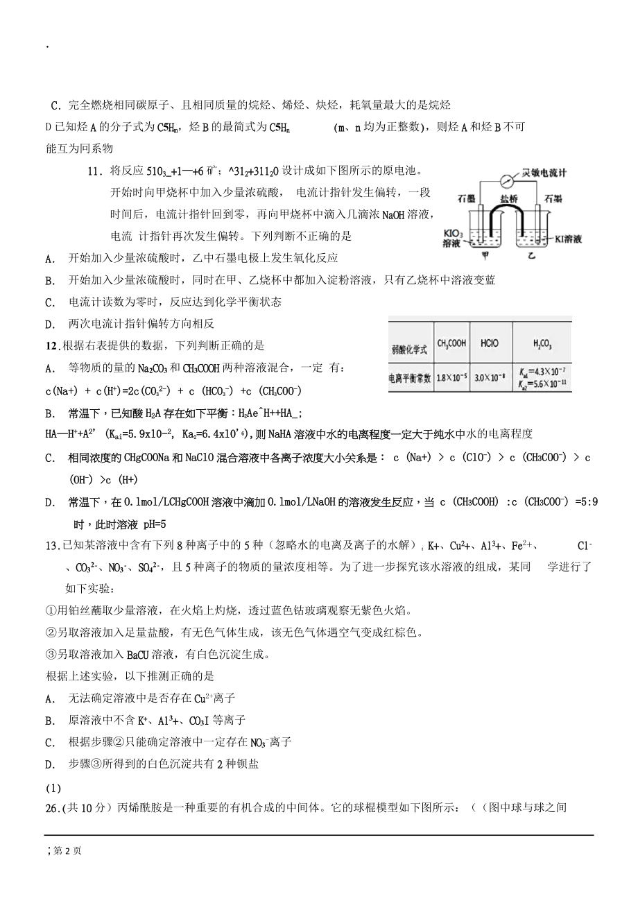 浙江省2015届高三六校3月联考化学试卷.docx_第2页