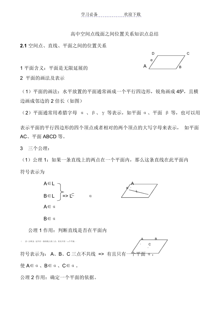 高中数学空间点线面之间的位置关系的知识点总结.docx_第1页