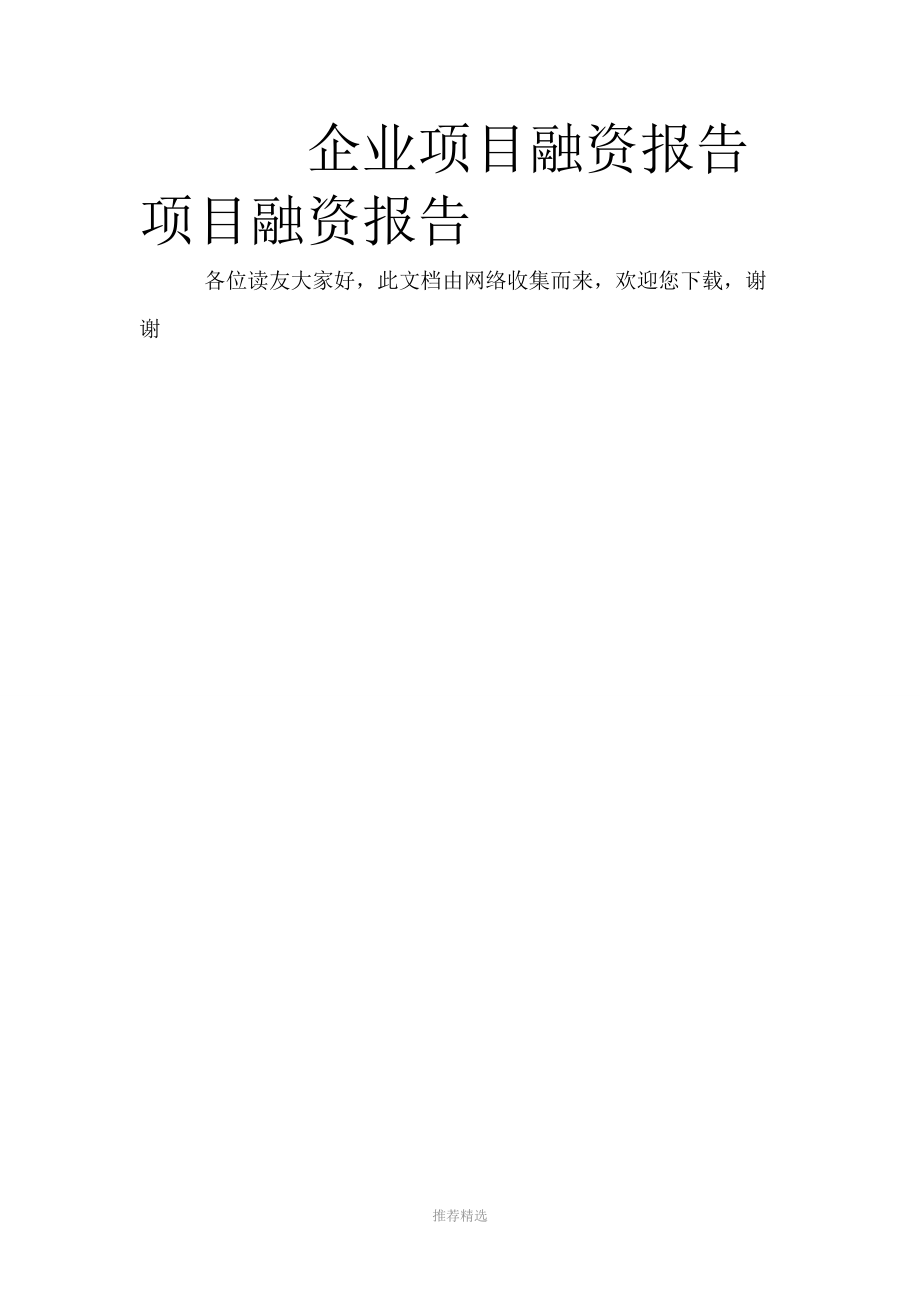 企业项目融资报告-项目融资报告.doc_第1页