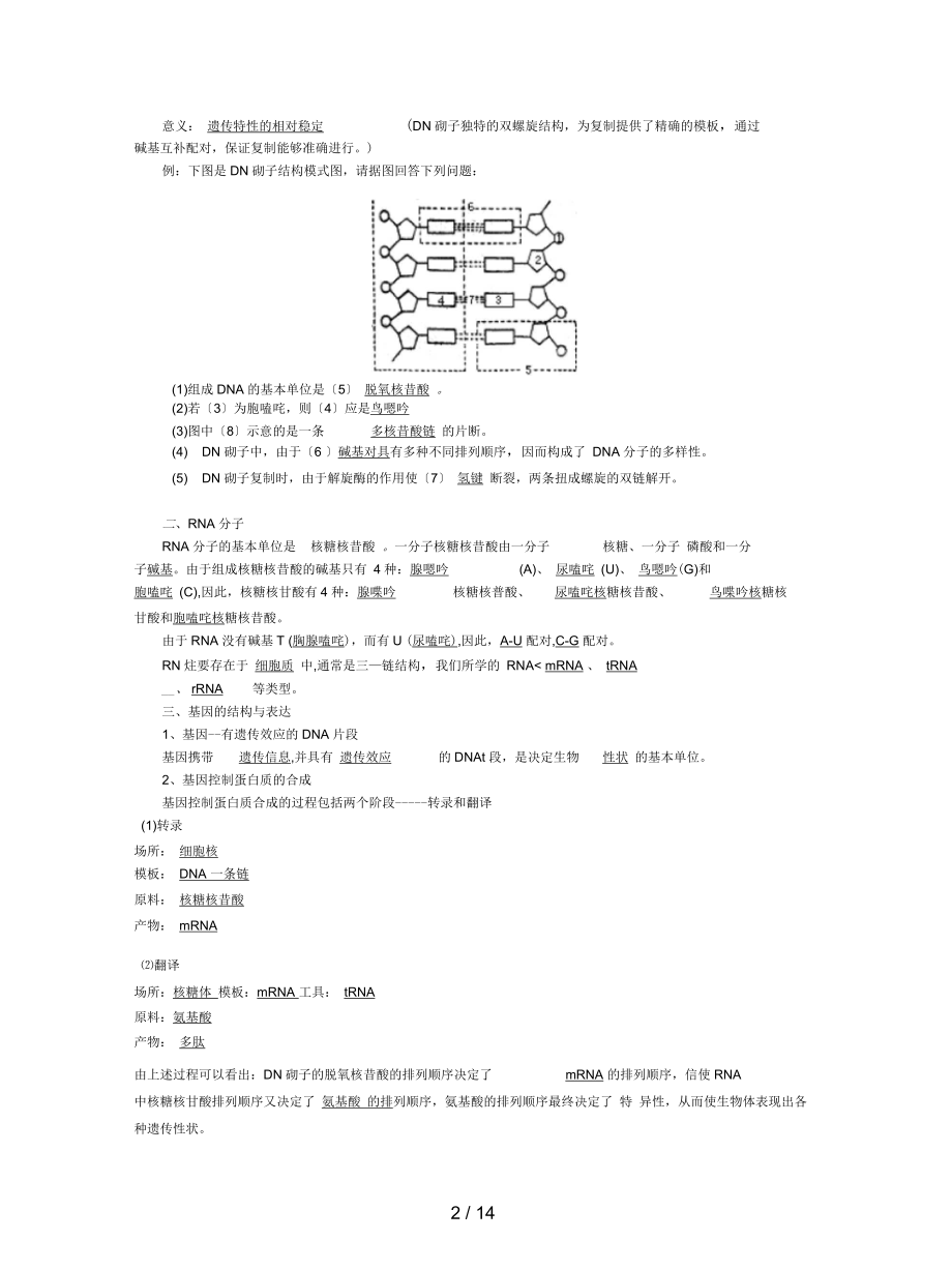 沪科版生命科学高二上第六章《遗传信息的传递和表达》练习.docx_第2页