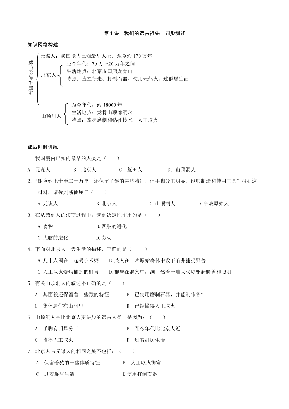 《我们的远古祖先》同步练习.doc_第1页