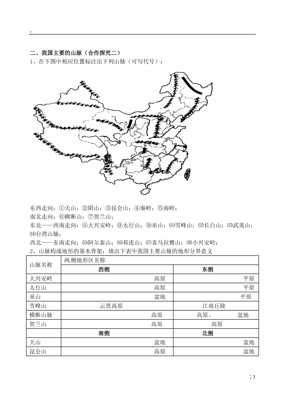 川省岳池县第一中学2014高中地理 2.3 中国地形导学案 新人教版必修.docx_第3页