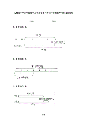 人教版小学六年级数学上学期看图列方程计算家庭专项练习完美版.doc