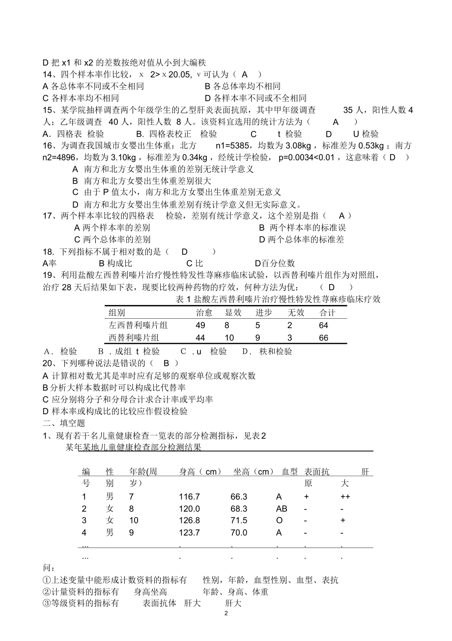 (完整)医学统计学试题及答案,推荐文档.doc_第2页