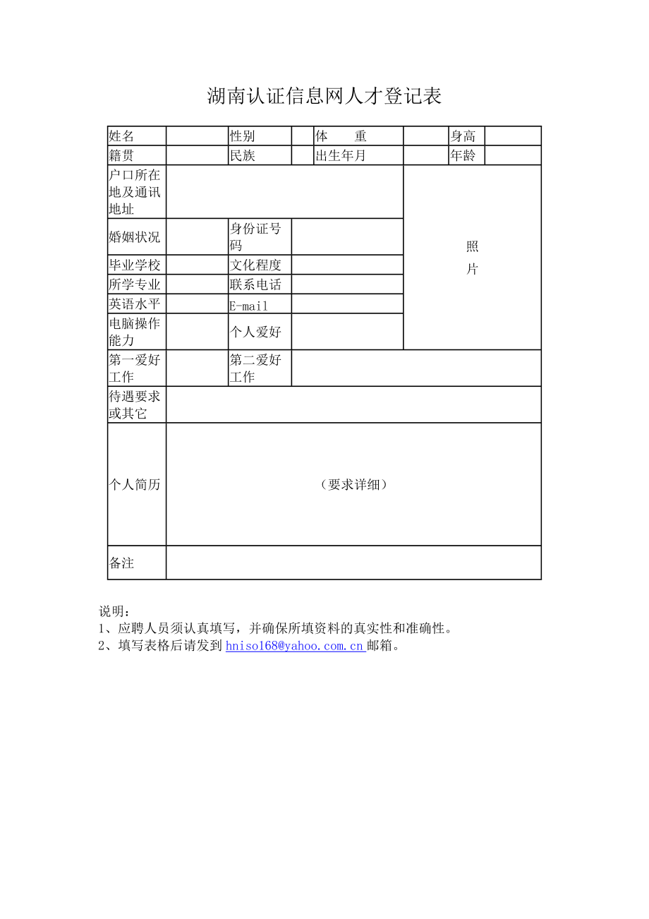 湖南认证信息网人才登记表.doc_第1页