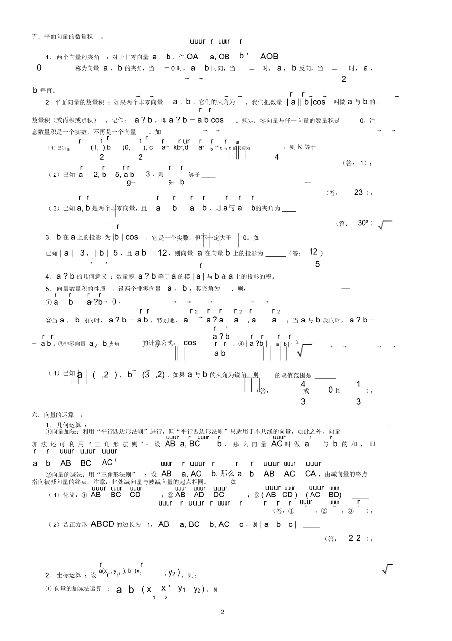 (完整word版)平面向量知识点归纳,推荐文档.doc_第2页