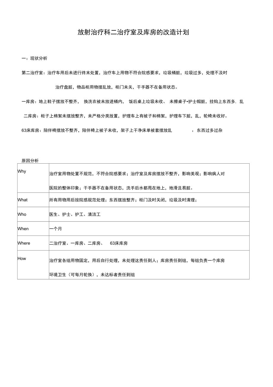 二治疗室及库房的整改计划.doc_第1页