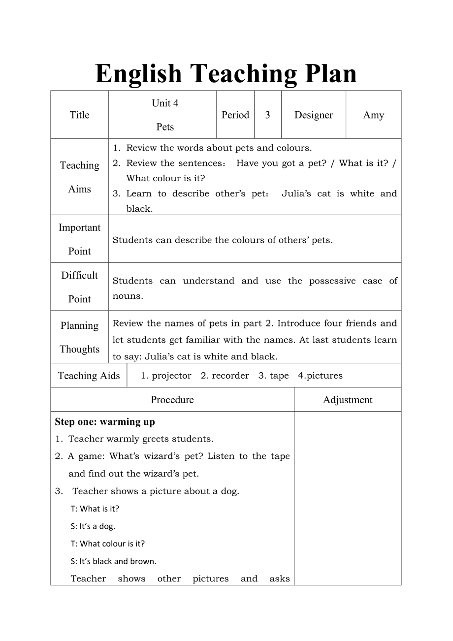 Title Unit 4Pets .doc_第1页