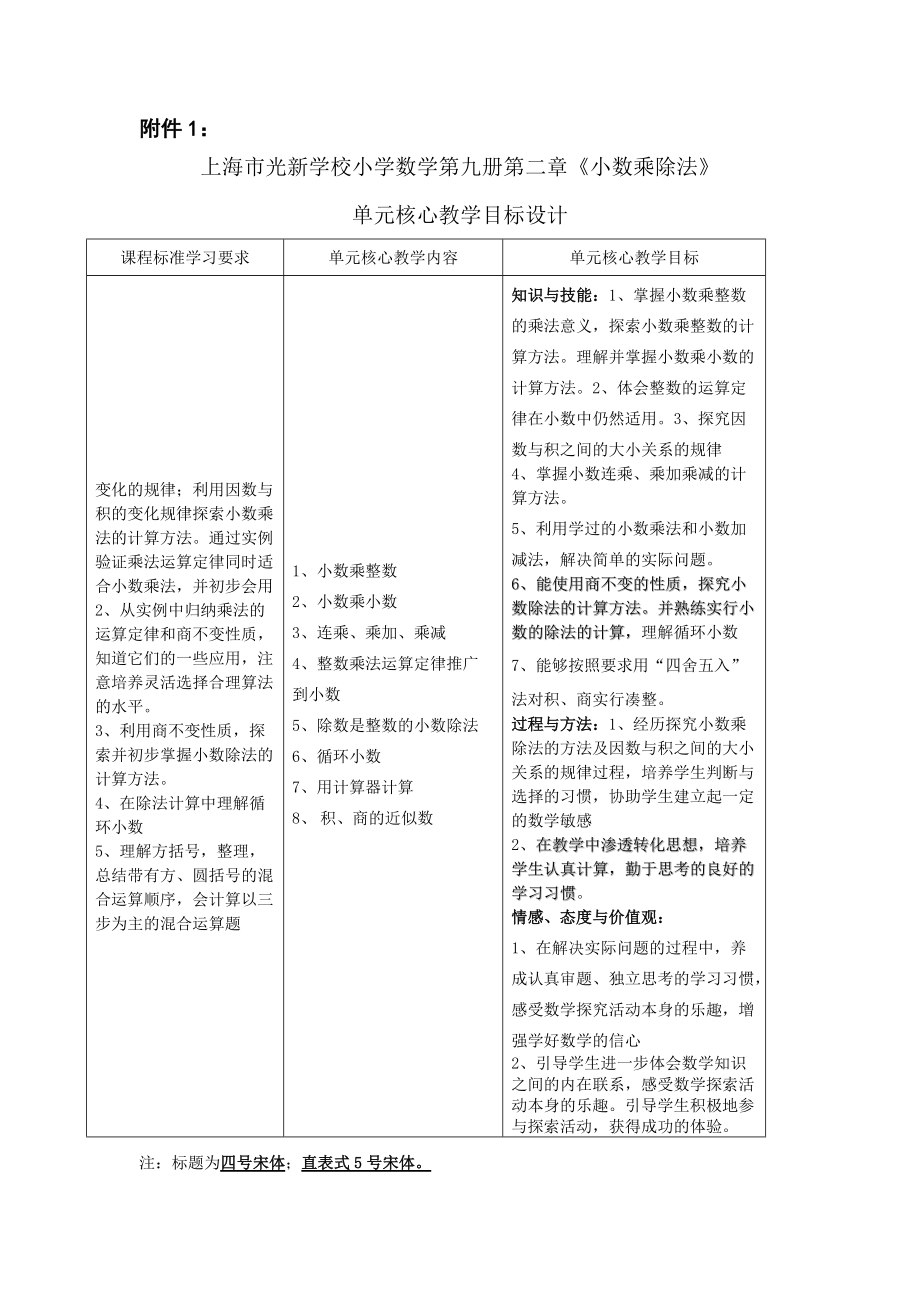 五年级数学单元教学目标第二单元.doc_第1页