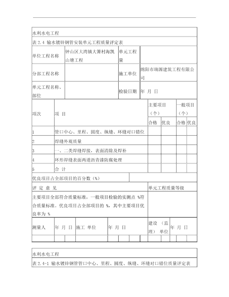 镀锌钢管质量评定表.doc_第1页