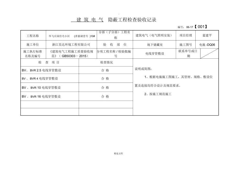 电线穿管敷设隐蔽工程检查验收记录10#楼.doc_第1页