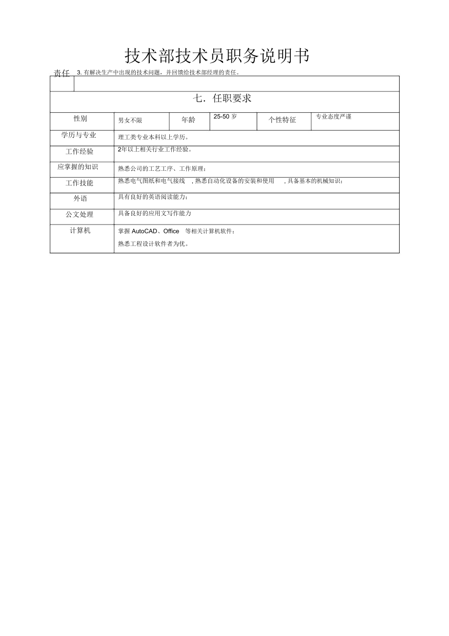 人资规划-技术部技术员职务说明书.doc_第2页