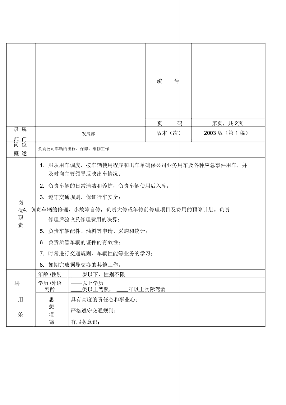 人资规划-公司发展部驾驶员职位说明书.doc_第2页