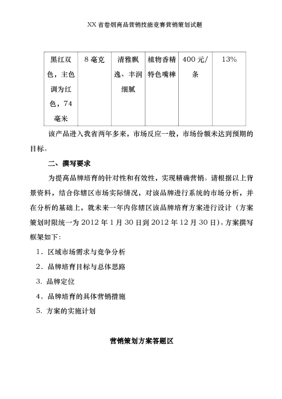 XX省卷烟商品营销技能竞赛营销策划试题.docx_第2页