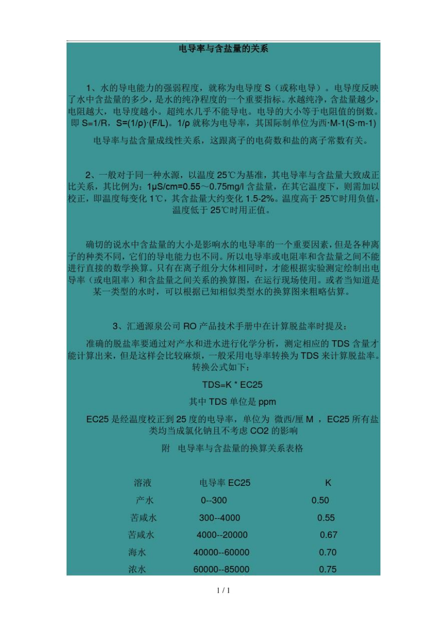 TDS和电导率及含盐量关系(可速查).docx_第1页