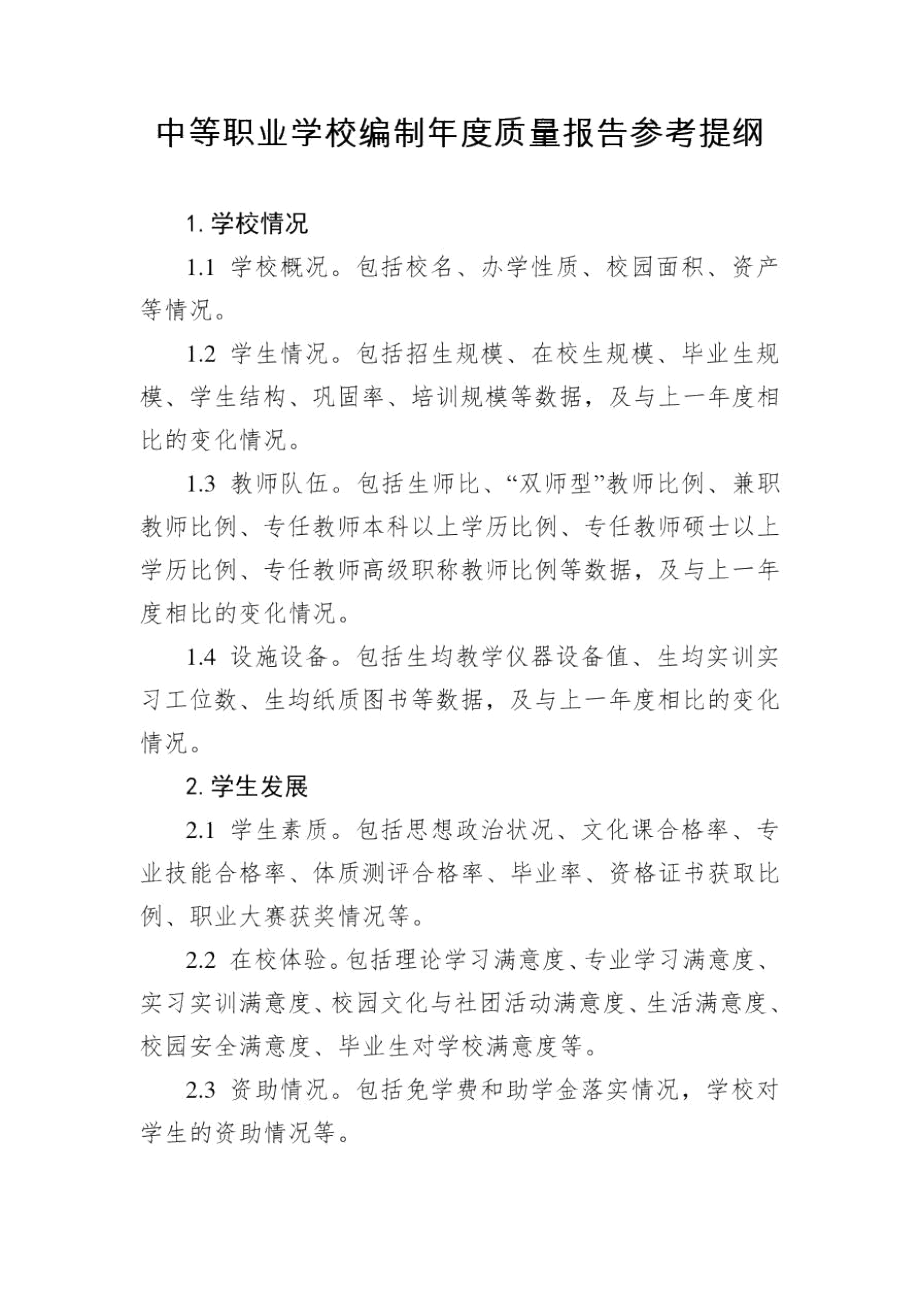 中等职业学校编制年度质量报告参考提纲2020.docx_第1页