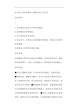 2021年公立普惠性幼儿园通用幼教教师课程教学指南小班科学教案《果蔬沉浮》含反思.doc