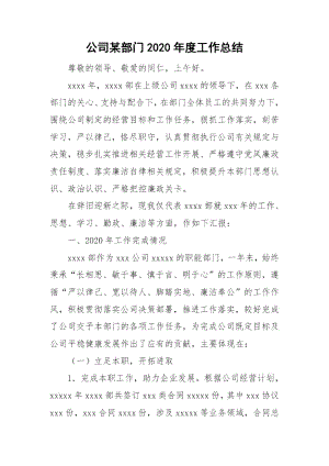 公司某部门2020年度工作总结.docx