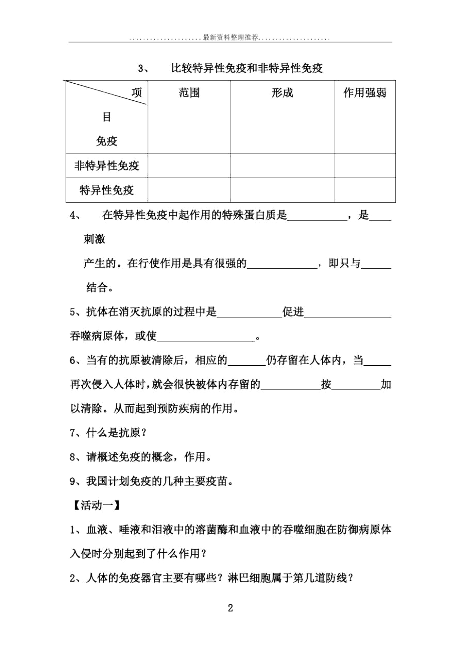 免疫与健康复习导学案.docx_第2页