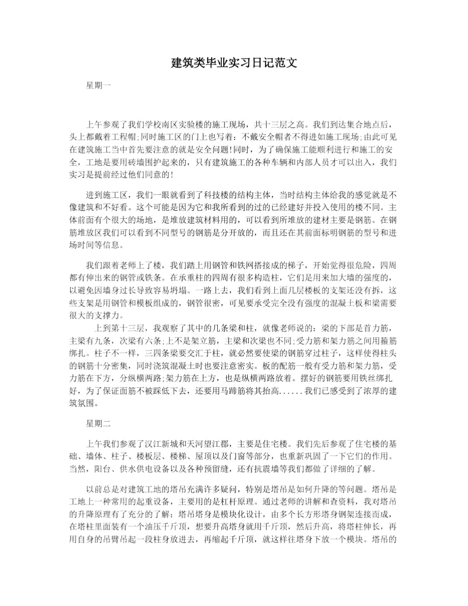 建筑类毕业实习日记范文.doc_第1页