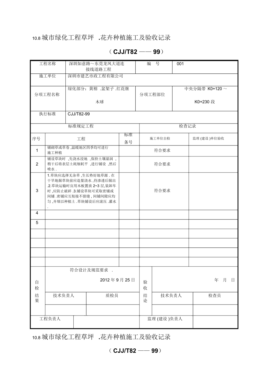 城绿化工程项目草坪花卉种植施工及验收记录.docx_第1页