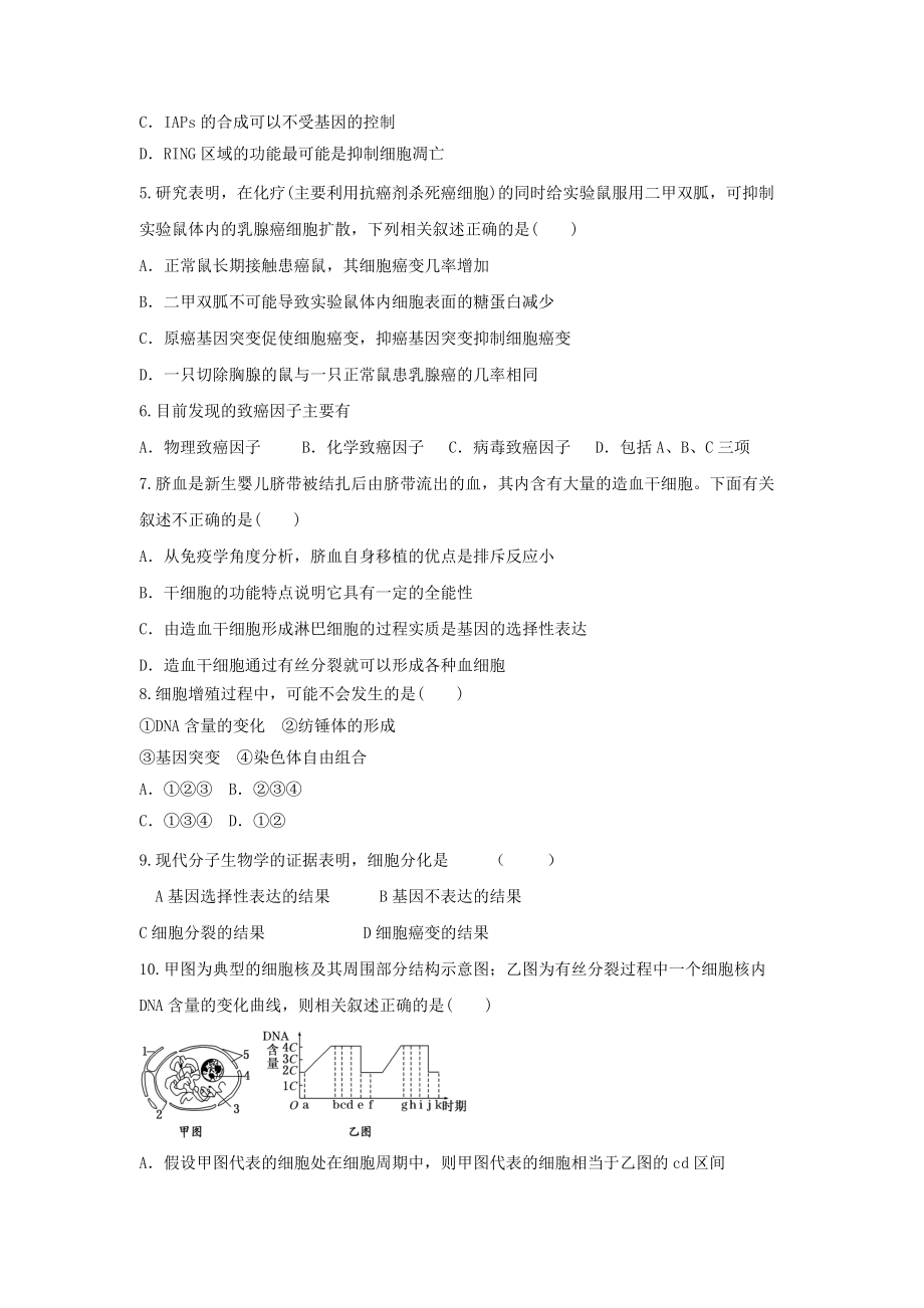 2012届高三生物二轮复习专题练习10：细胞的生命历程.doc_第2页