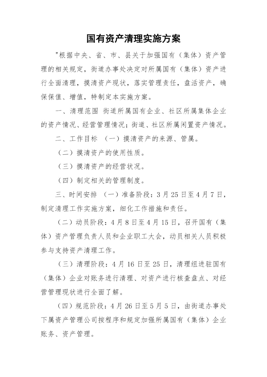 国有资产清理实施方案.docx_第1页