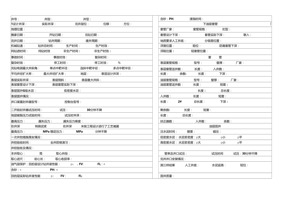 石油钻井行业完井基本数据表.doc_第1页