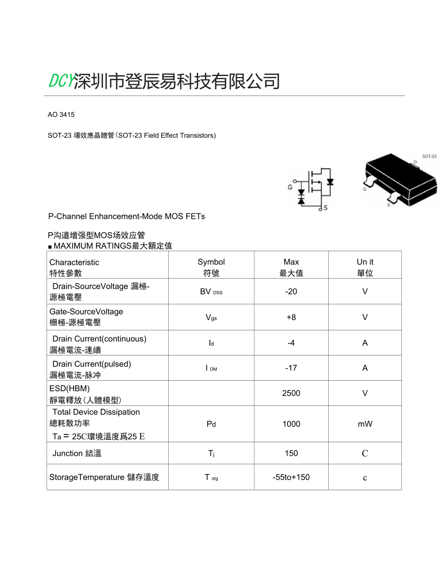 AO3415(MOS场效应管原厂推荐).doc_第1页