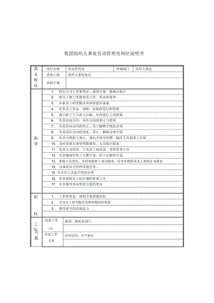 恒丰纸业集团组织人事处劳动管理员岗位说明书.doc