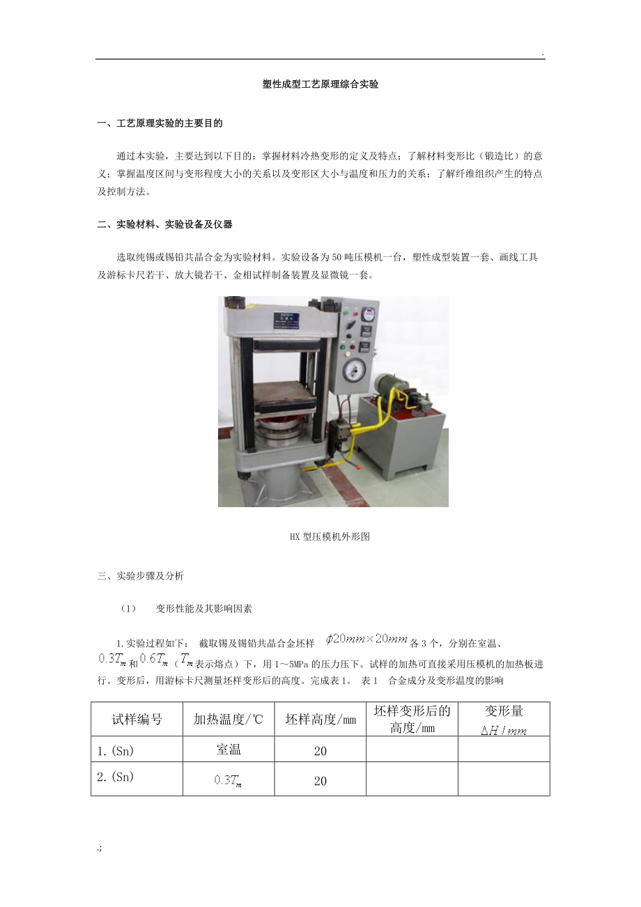 塑性成型工艺原理综合实验.docx_第1页