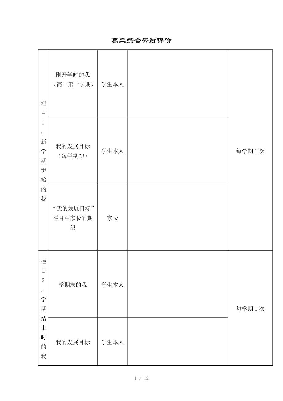 高二综合素质价评表格Word版.doc_第1页