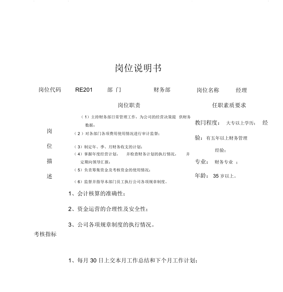 财务部岗位说明书[精品].doc_第1页